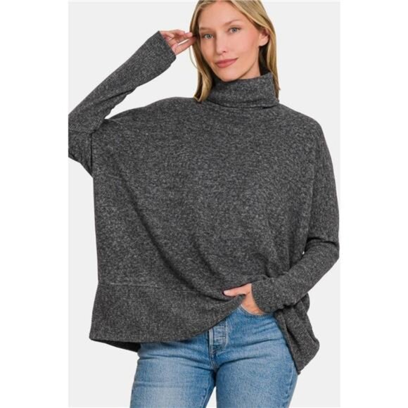 Zenana Full Size Brushed Melange Hacci Turtleneck Sweater - Picture 3 of 3